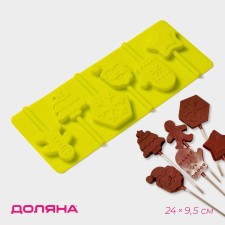 Форма для леденцов Доляна «Новогодний подарок», силикон, 24×9,5 см, 6 ячеек, цвет зелёный