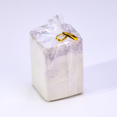 Candle "Square" in a candlestick of gypsum, 5x6cm, marble with purple strips-3