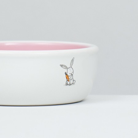 Ceramic bowl for rabbits 200 ml 10 x 3.7 cm, pink/white-5