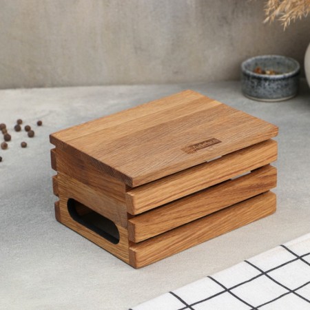 ADELICA wooden organizer for kitchen supplies, with handles and slats, 17 × 12 × 9 cm, oak-4