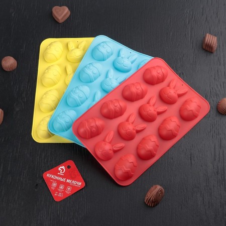 Form for decorations of the share "Easter", silicone, 23 × 15 × 2 cm, 12 cells, color mix-5