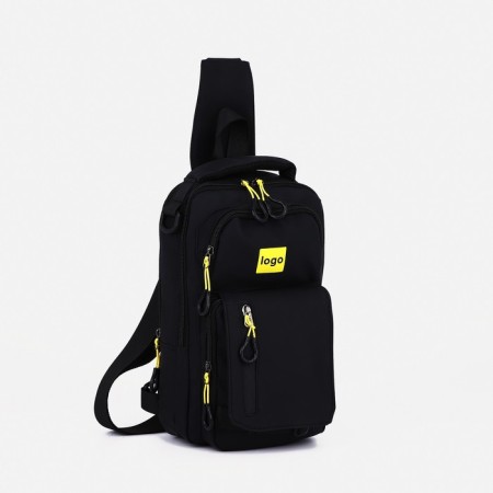 Male sling bag from textiles, with USB, black color-1