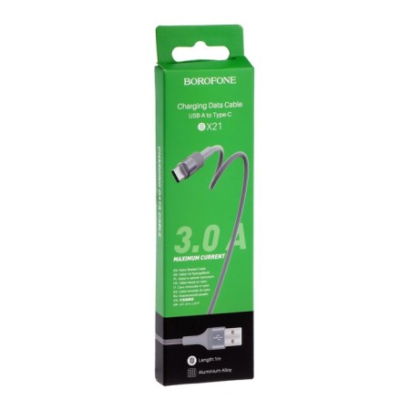Cable Borofone BX21, Type -C - USB, 3 A, 1 m, fabric braid, gray-4