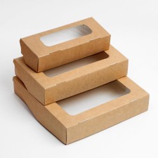 A set of folding boxes with a window, craft, 17 x 7 x 4 - 20 x 20 x 4 cm 3 pcs.
