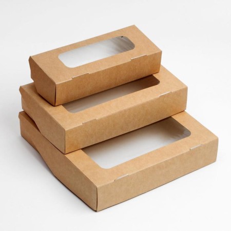 A set of folding boxes with a window, craft, 17 x 7 x 4 - 20 x 20 x 4 cm 3 pcs.