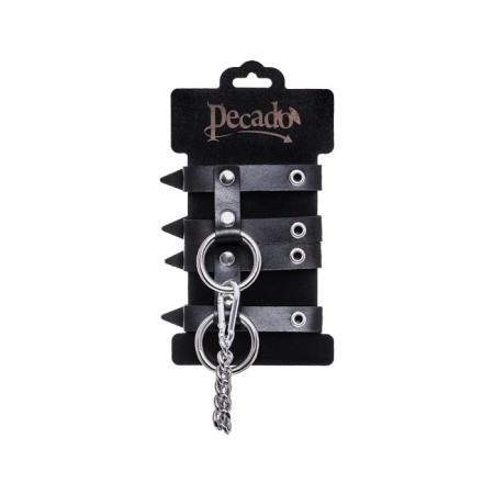 Single -layer handcuffs of two Pecado BDSM straps, genuine leather, black-5