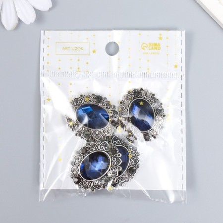 Decor for creativity Metal "Medallion with sapphire in silver frame" 3x2.6 cm-4