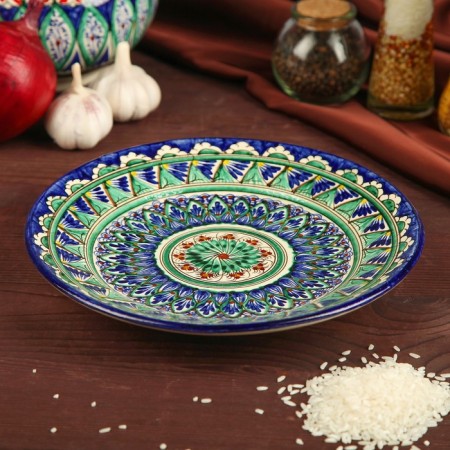 Plate of the Rishtan ceramics "Flowers", 22 cm, blue mix-2