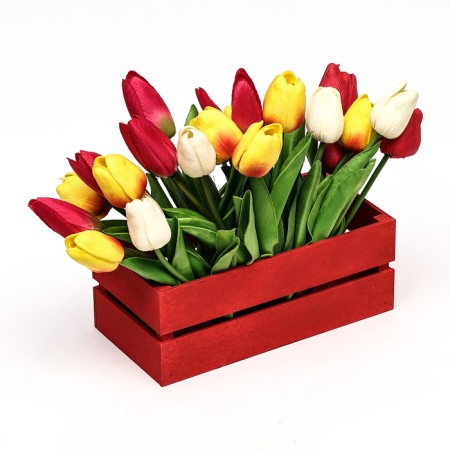Kashpo wooden, two -strip, red, 24.5 x 11.5 x 9 cm