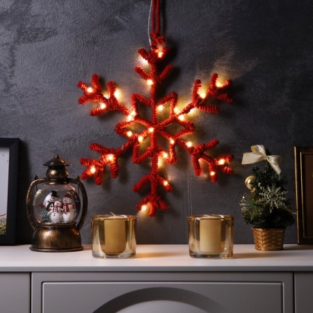 LED figure "Snowflake red" 39 cm, 30 LED, AAX2 batteries (not complete), warm white glow