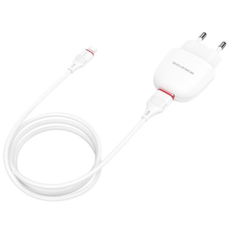 Network charger Borofone BA49A, USB, 2.1 A, Lightning cable, 1 m, white-1