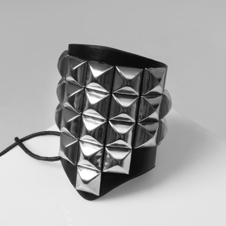 Bracelet Skin "Cuff" with square spikes, black-silver color-1