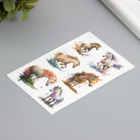Tattoo on the body phosphorus with sparkles "horses" 7.5x12 cm-1