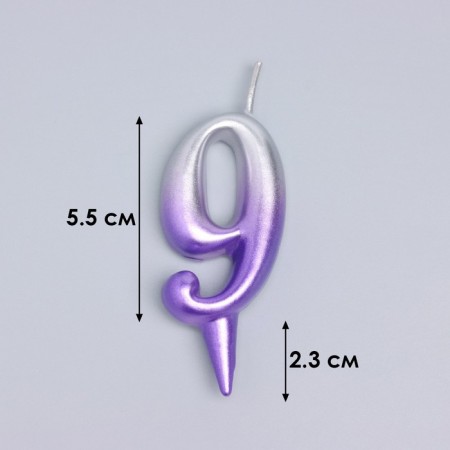 Candle for the cake "Oval", number "9", 5.5 cm, silver-sir-2