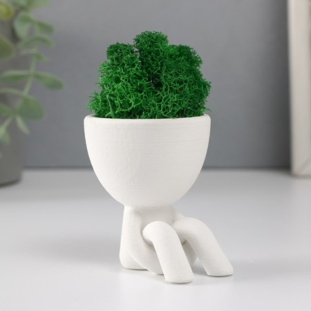 Kashpo concrete mini "Mr. Green in anticipation" with moss white 5.5x7x7 cm (moss green stabiliz)-1