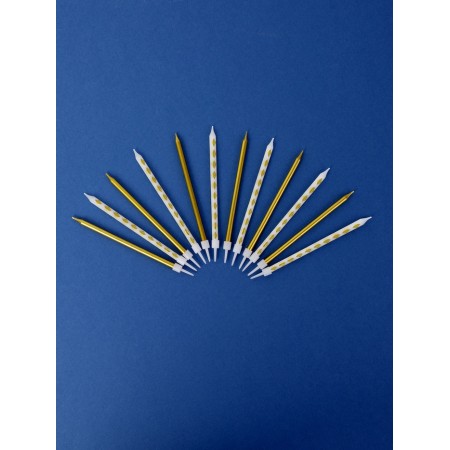 Set of candles for the Cake "Rombics", 12 pcs, gold and white