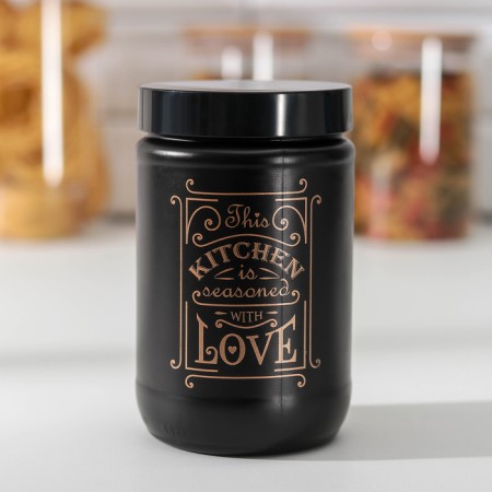 Glass Bank for bulk products "Love in the kitchen", 660 ml, black color