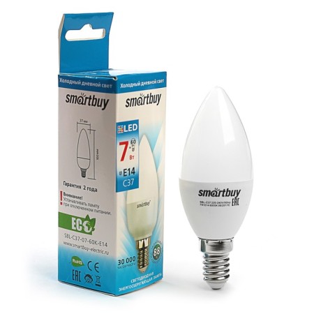Smartbuy, E14, C37, 7 W, 6000 K, cold white light lamp