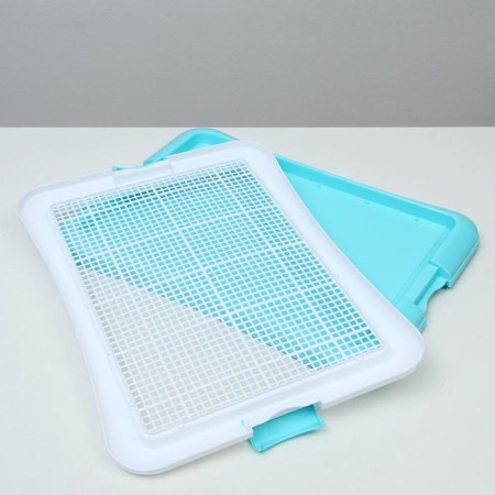 Dog toilet with a grid and a column, 63.5 x 47 x 5 cm, blue-7