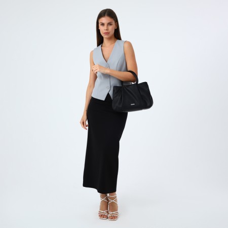 Women's bag, lightning department, external pocket, long belt, black color-1