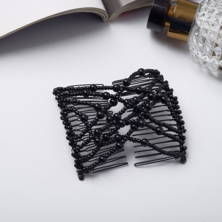Hair clip "grid" beads, 9.5 cm, black