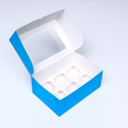 Packaging for 6 cupcakes with a window, blue, 25 x 17 x 10 cm-2