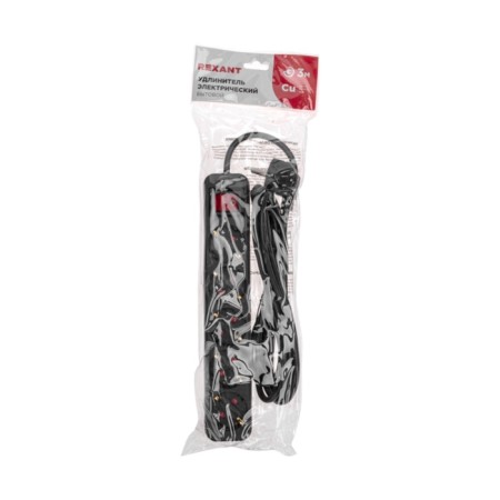 Extension cord Standard 5 nests, 3m, 3x1.0mm², s/s, with a switch, black rexant-5