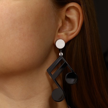 Earrings Plastic "Vivien" Notes, black and white color-3