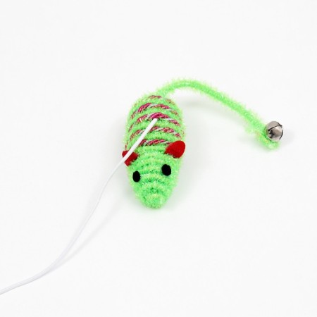 A teaser-pile with a shiny mouse on a wooden handle, green-1