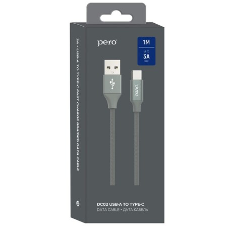 PERO DC-02, Type-C cable-USB, 2 A, 1 m, fabric braid, gray-5