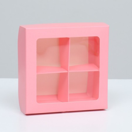 Box for sweets 4 pcs, with a horse, pink, 12.5 x 12.5 x 3.5 cm