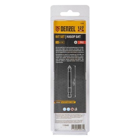 Denzel 11646 bit set, round profile, PH2 x 127 mm, steel S2, 5 pcs.-1