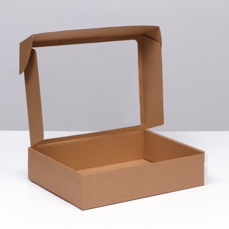 Self -charged box with a window, brown, 38 x 28 x 9 cm-2