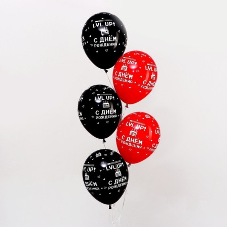 Shar Latex 12 "Happy Birthday to Gamer, pastel, set 25 pcs., Black, red color-1