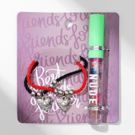 Set 3 objects: 2 bracelets, lip gloat "Demetrons" hearts, black-red color, 6 cm-1