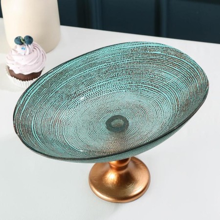 Serving dish for fruit infiration, d = 30 cm, on the leg, emerald color-1