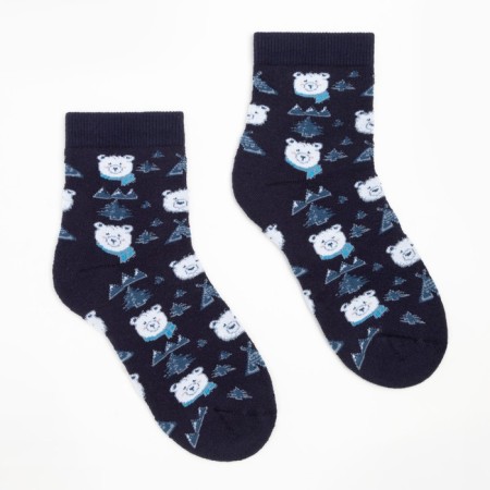 Women's terry socks "bears", dark blue color, size 23-25-1