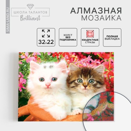 Diamond mosaic with full filling on the Kittens canvas, 22 x 32 cm