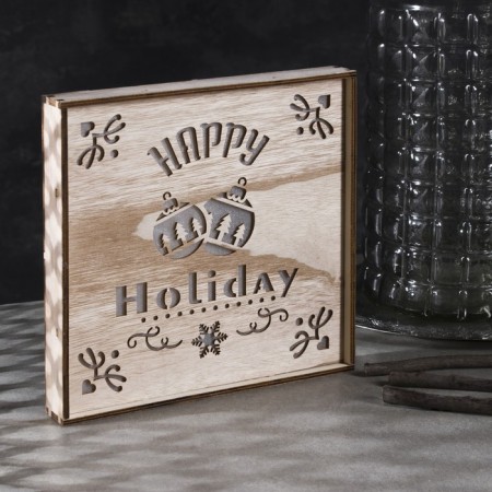 LED figure "Happy Vacations" 22 × 22 × 4 cm, wood, batteries AAAX2 (not in the kit), glow warm white-1