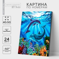 Picture on numbers on canvas with a subframe of Dolphins-Druzia, 40 x 50 cm