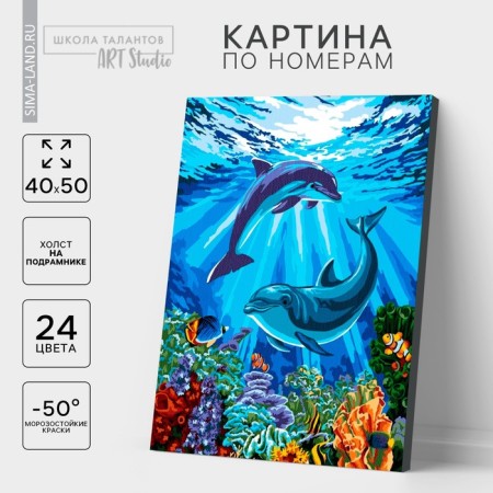 Picture on numbers on canvas with a subframe of Dolphins-Druzia, 40 x 50 cm