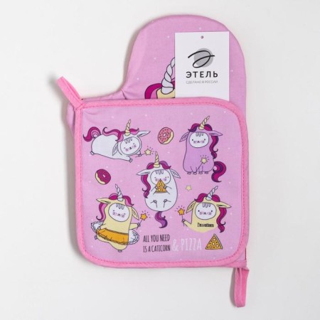 Kitchen "Caticorn" mittens of 20x28cm, severity 19x19cm, 100% cotton-5