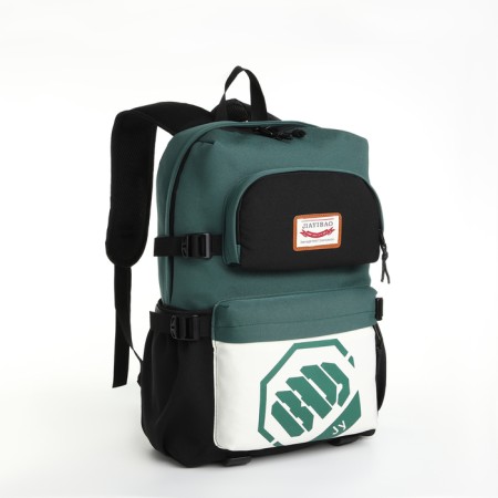 Youth backpack from textiles, 2 pockets, black/green color-2