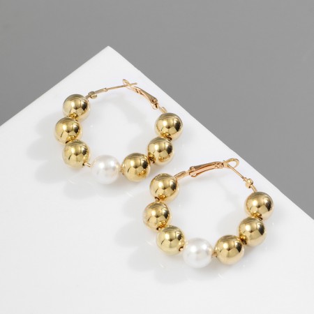 Bus-ring earrings compound, white color in gold-1