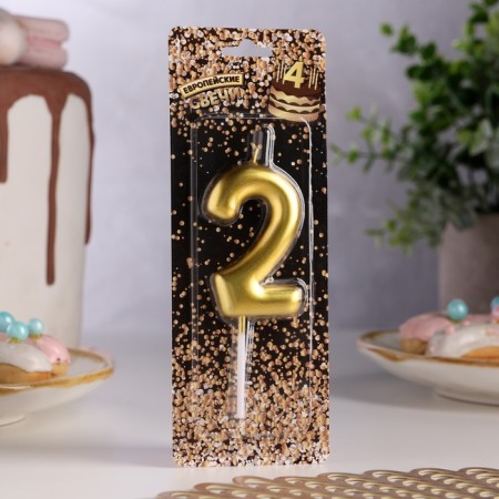 Candle in the Cake "European", number "2", 6 cm, gold-1