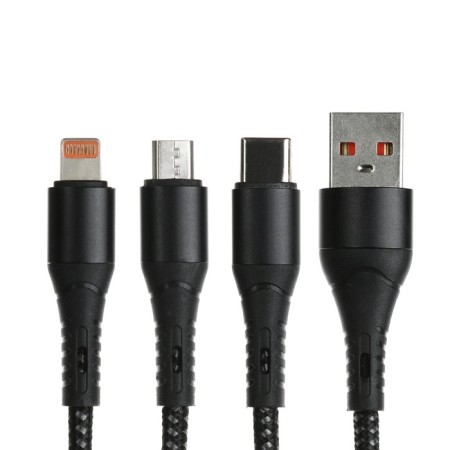 Cable 3 in 1, microUSB/type -C/Lightning - USB, 3 A, 1.25 meters, black-1