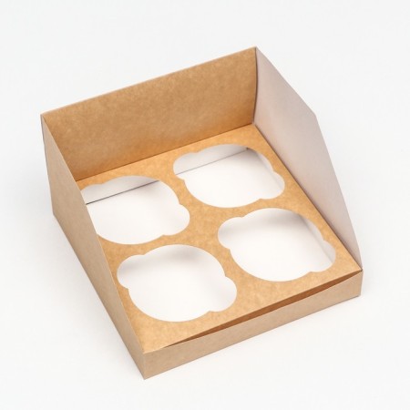 Confectionery folding box for 4 cupcakes, craft 16 x 16 x 10 cm-2