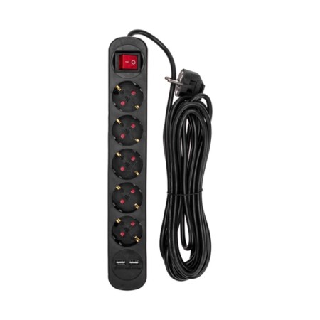 Extension cord Standard 5 nests, 5m, 3x1.0mm², s/h, with a switch, 2 USB, black rexant
