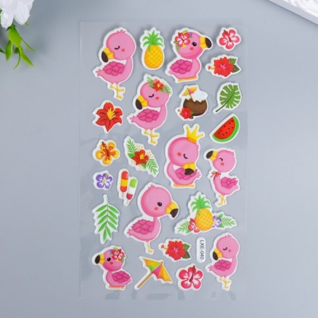 Plastic sticker volumetric "flamingos and owls" mix 10x20 cm-1