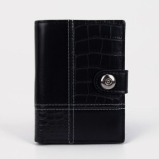 Male purse on the button, 3 in 1, for auto documents, passports, bills, pockets for cards, for coins, black color